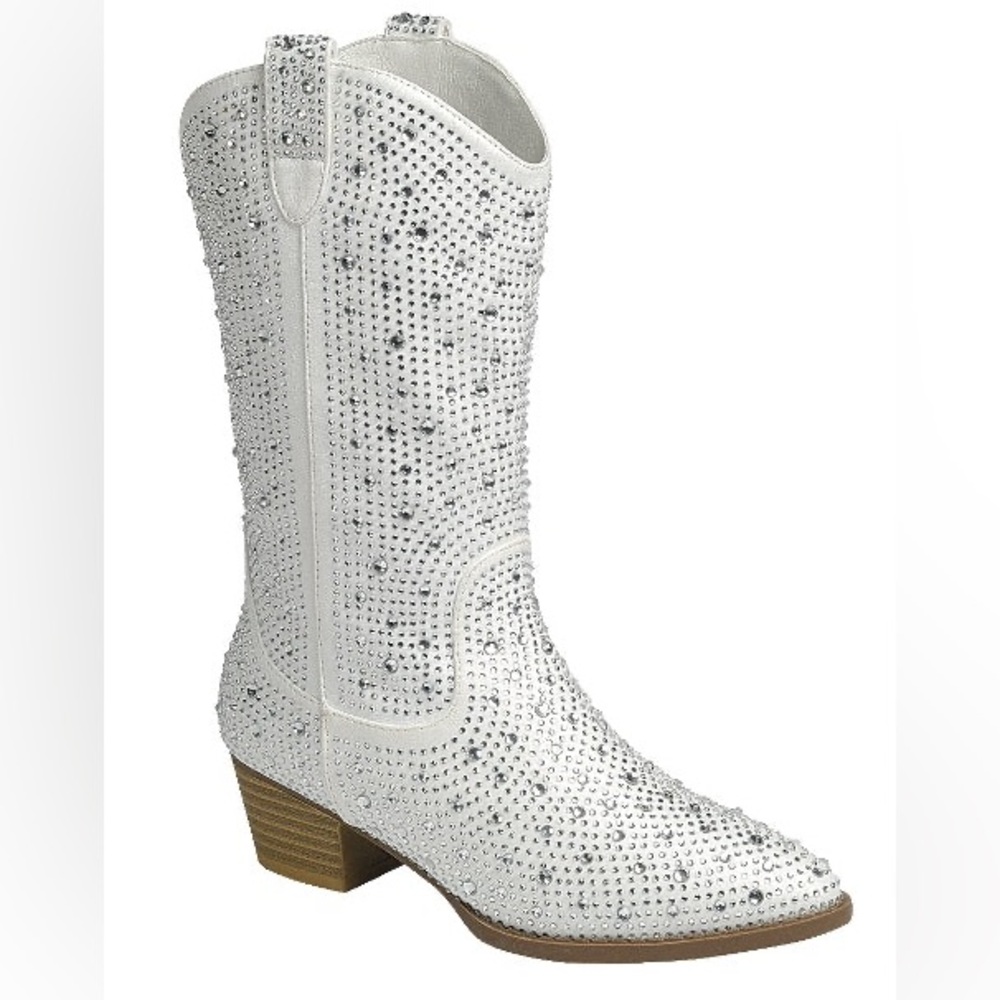 Country Glow White Rhinestone Glitter Disco Cowgirl Western Knee Boots - Picture 10 of 10